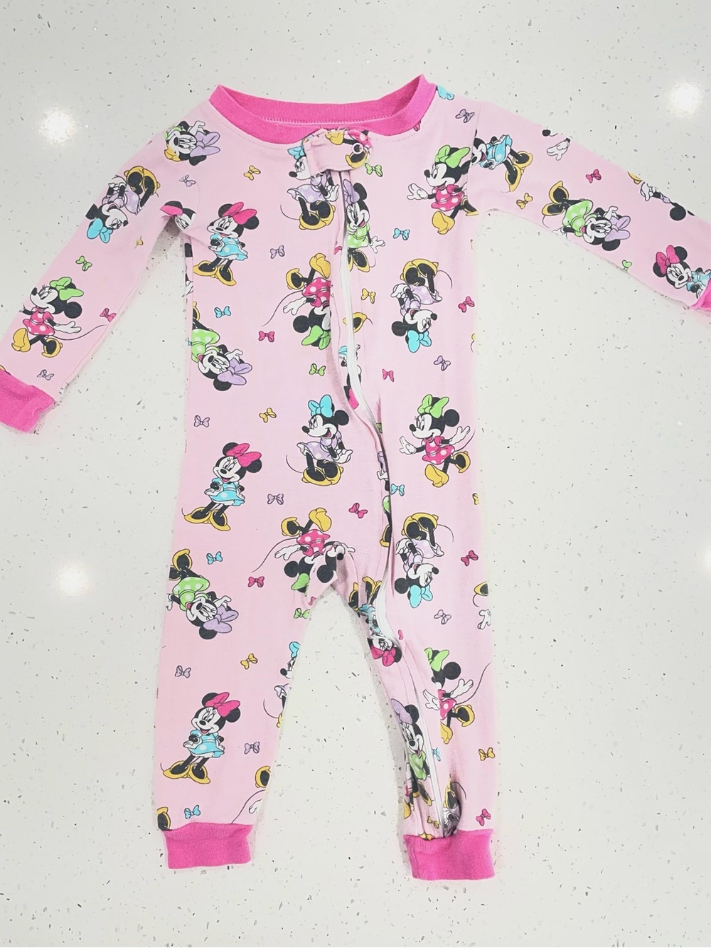 Disney Pink Minnie Mouse Girls' Zip Footie Pajamas